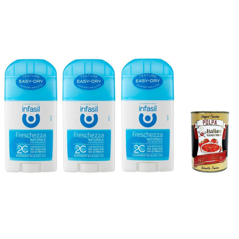 Infasil Deostick Natürliche Frische mit Molekül 2C, sofortiges Gefühl von Frische, Deo 3x 40 ml inkl. Italian Gourmet polpa 400g Original italienisch