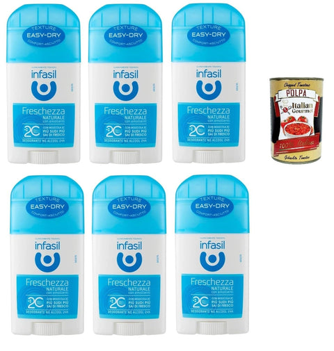 Italian Gourmet E.R. Deo Infasil Deostick Natürliche Frische mit Molekül 2C, sofortiges Gefühl von Frische, Deo 6x 40 ml + Italian Gourmet polpa 400g 8032804040014