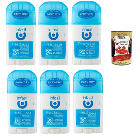 Infasil Deostick Natürliche Frische mit Molekül 2C, sofortiges Gefühl von Frische, Deo 6x 40 ml Original italienisch inkl. Italian Gourmet Polpa 400g
