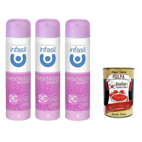 Infasil Lufterfrischer - Spray mit Molekül 2C, ohne Alkohol, wirksam bis zu 24 Stunden, Blumenduft, Deo + Italian Gournet polpa 400g 3X 150 ml Original italienisch