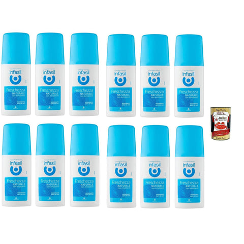 Infasil natürliche Freschezza Deo Vapo ohne Gas, ohne Aluminiumsalze, Fleckenschutz, Deodorant 12x 70 ml Original italienisch inkl. Italian Gourmet Polpa 400g