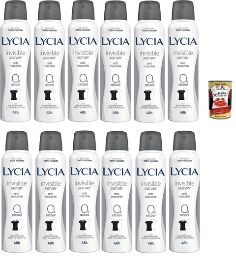 Lycia Deodorant Invisible Anti -Flecken, Trockener Effekt, 48H deo 12x150 ml Original italienisch inkl. Italian Gourmet Polpa 400g