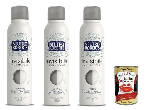 Italian Gourmet E.R. Deo Neutro Roberts, Invisible Deodorant Spray, Zero Alkohol, keine Flecken, mit reinem Glycerinöl, Deodorant für Damen und Herren, dermatologisch getestet, 3x 150 ml, 48h + Italian Gourmet polpa 400g 8032804040014