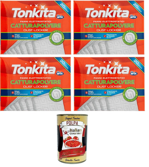 Italian Gourmet E.R. Desinfektionstücher Tonkita Panni Cattura Polvere Staubfangtücher Elektrostatische Tücher 20 Stk, 4 Stück+ Italian Gourmet polpa 400g 8032804040014