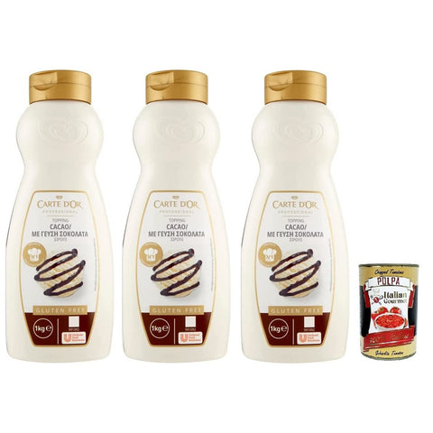 Carte d’Or Topping Cioccolato, Süße Sauce mit Schokoladengeschmack zur Dekoration von Kuchen und Eiscreme 3x 1Kg inkl. Italian Gourmet Polpa di Pomodoro 400g Dose Original italienisch
