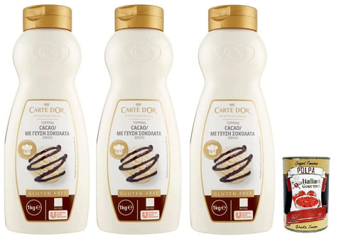 Carte d’Or Topping Cioccolato, Süße Sauce mit Schokoladengeschmack zur Dekoration von Kuchen und Eiscreme 3x 1Kg inkl. Italian Gourmet Polpa di Pomodoro 400g Dose Original italienisch