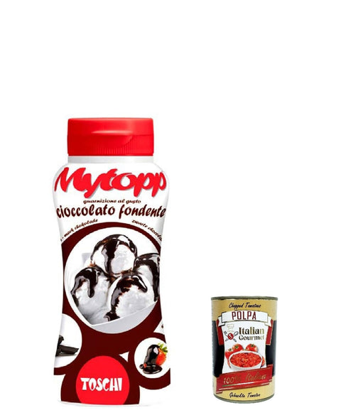 Toschi Topping Squeeze Cioccolato fondente, dunkle Schokolade Topping Sauce für Kaffee, Cocktails, Eisbecher, Porridge, Pfannkuchen und Gebäck 200gr 6x Original italienisch inkl. Italian Gourmet Polpa 400g