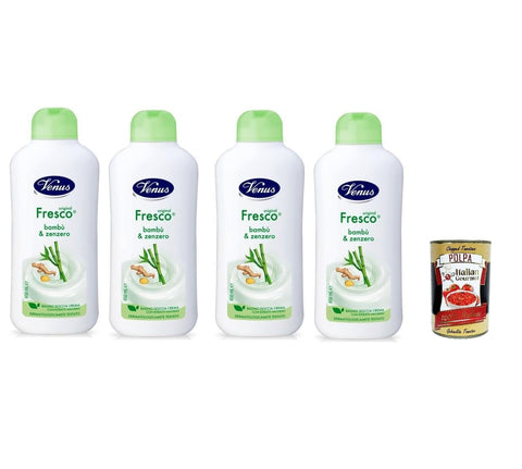Venus Bagnodoccia Duschgel Frisch mit Bambus und Ingwer - Weiche, Glatte und Samtige Haut - Körperreiniger 650ml 4x Original italienisch inkl. Italian Gourmet Polpa 400g