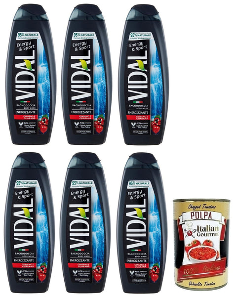 Vidal Energy & Sport Bagnodoccia Duschgel mit Ginseng und Guarana 6x500ml Original italienisch Getränk