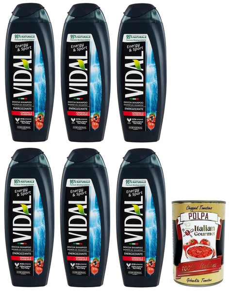 Vidal Energy & Sport Doccia Shampoo Duschshampoo Duschgel mit Ginseng und Guarana,250ml 6x Original italienisch inkl. Italian Gourmet Polpa di Pomodoro 400g Dose
