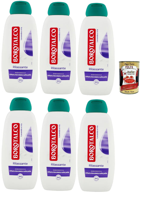 Italian Gourmet E.R. Duschgel Borotalco - Badeschaum für Körper, Duft Lavendel und Iris - erfrischender Badeschaum, Borotalk-Effekt auf der Haut - Ideal für Damen und Herren - Packung mit 6x 450ml + Italian Gourmet polpa 400g 8032804040014