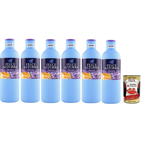 Felce azzurra Bagnodoccia Relax, Körperwäsche Duschbad relaxing mit Duft nach Honig und Lavendelblüten, 6x 650 ml Original italienisch inkl. Italian Gourmet Polpa 400g
