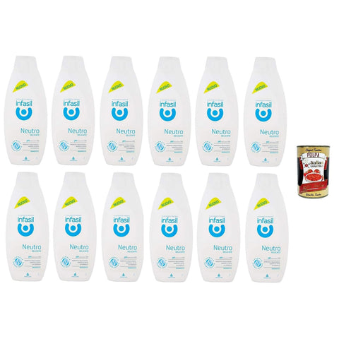 Infasil Duschgel, neutral, sanft, klinisch getestet und hautfreundlich, Schaumbad 12x 500 ml Original italienisch inkl. Italian Gourmet Polpa 400g