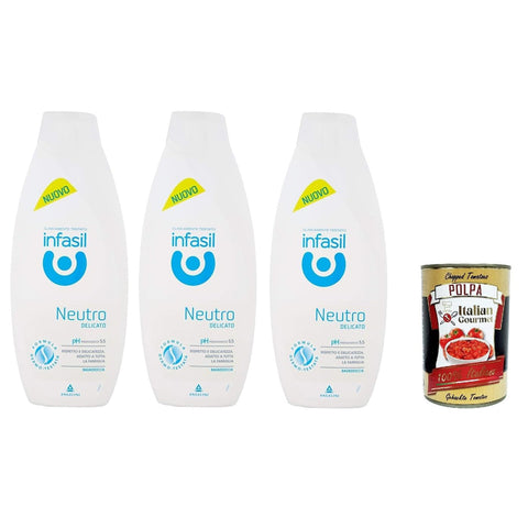 Infasil Duschgel, neutral, sanft, klinisch getestet und hautfreundlich, Schaumbad 3x 500 ml inkl. Italian Gourmet polpa 400g Original italienisch