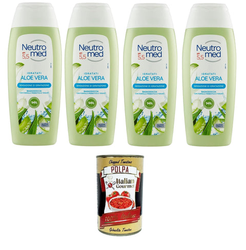 Italian Gourmet E.R. Duschgel Neutromed pH 5,5 Idratati Aloe Vera Bagnodoccia, pH 5,5 Hydrated Aloe Vera Body Wash, 4x400 ml+ Italian Gourmet polpa 400g 8032804040014