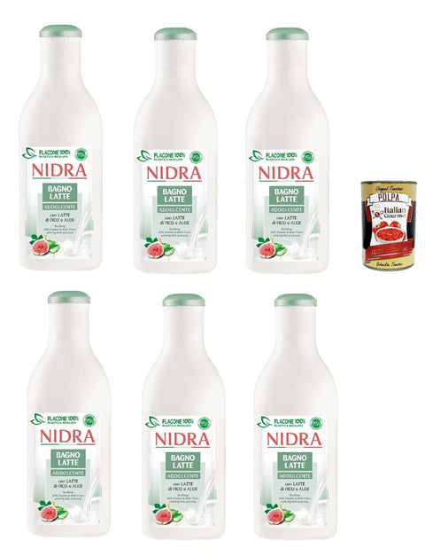 Italian Gourmet E.R. Duschgel Nidra Bagnolatte Addolcente Duschgel Hilft, die Haut mit Feuchtigkeit zu versorgen und zu reinigen mit Feigenmilch und Aloe-Extrakt 6x 750ml + Italian Gourmet polpa 400g 8032804040014