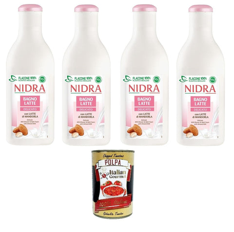 Italian Gourmet E.R. Duschgel Nidra Bagnolatte Delicato Duschgel Hilft, die Haut mit Feuchtigkeit zu versorgen und zu reinigen mit Milchproteine und Mandelmilch 4x 750ml + Italian Gourmet polpa 400g 8032804040014