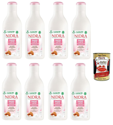Italian Gourmet E.R. Duschgel Nidra Bagnolatte Delicato Duschgel Hilft, die Haut mit Feuchtigkeit zu versorgen und zu reinigen mit Milchproteine und Mandelmilch 8x 750ml + Italian Gourmet polpa 400g 8032804040014