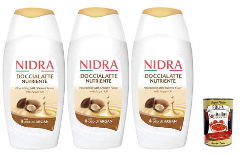 Italian Gourmet E.R. Duschgel Nidra Doccialatte Nutriente - Duschgel Hilft, die Haut mit Feuchtigkeit zu versorgen und zu reinigen mit Milchproteine und Arganöl 3x 250ml + Italian Gourmet polpa 400g 8032804040014