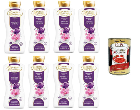 Italian Gourmet E.R. Duschgel Spuma di Sciampagna Regenerierende Wohlfühl-Körperwäsche, Amethyst- und Orchideencreme, 8x 650 ml+ Italian Gourmet polpa 400gr 8032804040014