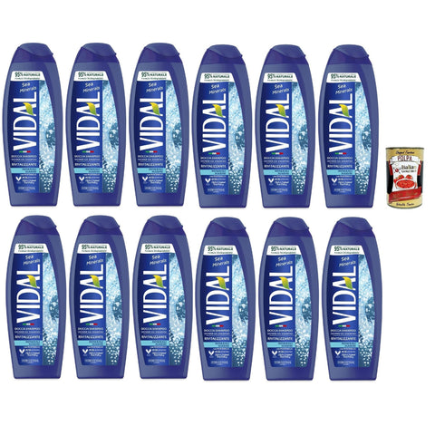 Vidal Docciaschiuma Rivitalizzante, Minerali marini, sea minerals 12x 250ml, Arganöl Duschgel Flüssigpuder Pflege und Reinigung des Körpers Original italienisch inkl. Italian Gourmet Polpa 400g