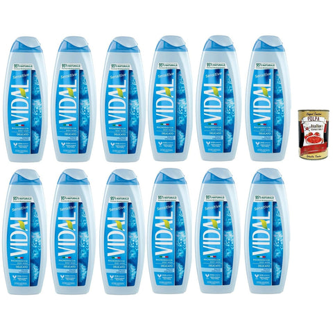 Vidal Sensitive Bagnodoccia Delicato Talco Liquido, Talkum Schaumbäder Bades bath shower foam, Pflege und Reinigung des Körpers 12x 500 ml inkl. Italian Gourmet polpa 400g Original italienisch
