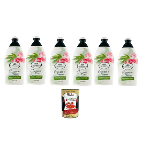 L'angelica Officinalis Bagnodoccia con Estratto di Canapa e Rosa 450ml, Duschgel mit Hanf - und Rosenextrakt 6x 450ml inkl. Italian Gourmet polpa 400gr Original italienisch