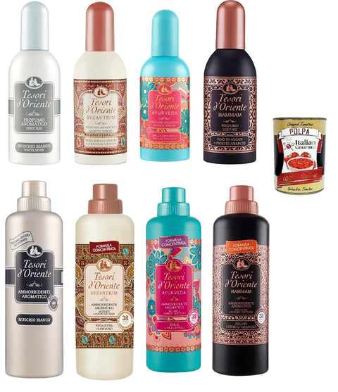 Italian Gourmet E.R. Eau de Toilette Tesori d´Oriente Testpaket Aromatic Parfum Eau de Toilette EDT 4x 100 ml und Testpaket Tesori d Oriente 4x 750 ml Weichspüler + Italian Gourmet polpa 400g 8032804040014