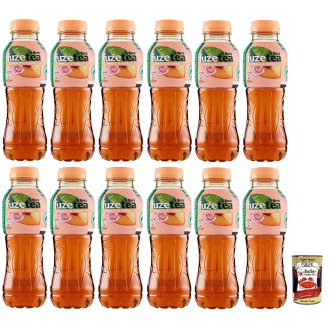 Fuze tea Pesca, Schwarzer Tee Pfirsich - und Rosen Eistee, Erfrischungsgetränk, Alkoholfrei, Einweg - PET - Flasche 12x 400ml inkl. Italian Gourmet Polpa di Pomodoro 400g Dose Original italienisch