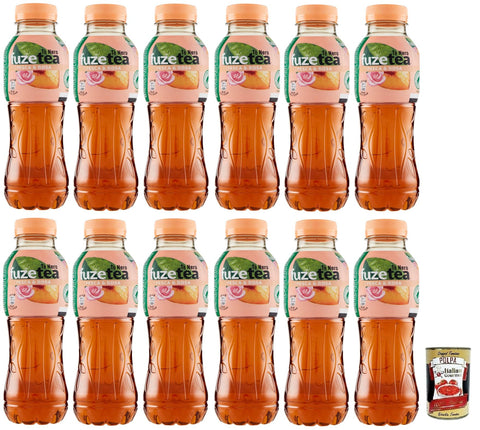 Italian Gourmet E.R. Eistee 12x FUZE TEA Pesca,Schwarzer Tee Pfirsich- und Rosen Eistee,Erfrischungsgetränk,Alkoholfrei,Einweg-PET-Flasche 400ml + Italian Gourmet Polpa di Pomodoro 400g Dose 8032804040014