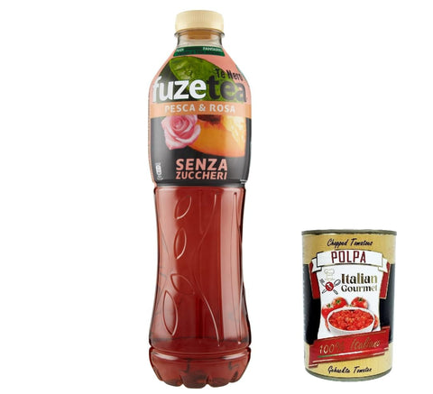 Italian Gourmet E.R. Eistee 12x FUZE TEA, Schwarzer Tee zero, Pfirsich mit einer Notiz von Rosette Pet 1,25l ohne Zucker, peach ice tea sugar free + Italian Gourmet polpa 400g 5449000255426