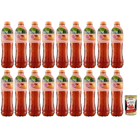 Fuze tea Pesca,Schwarzer Tee Pfirsich- und Rosen Eistee,Erfrischungsgetränk,Alkoholfrei,Einweg-PET-Flasche 1,25Lt 18x Original italienisch inkl. Italian Gourmet Polpa di Pomodoro 400g Dose