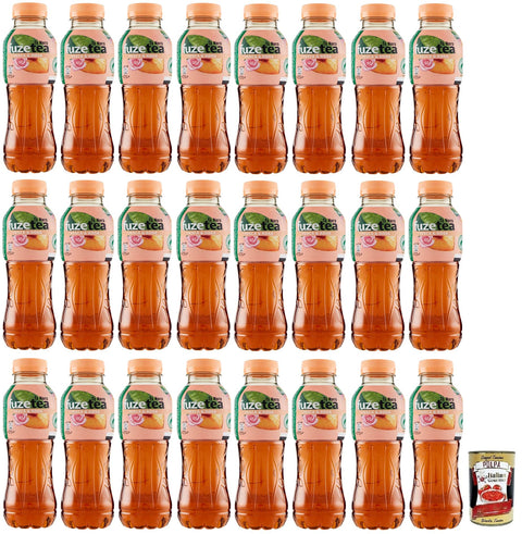 Fuze tea Pesca,Schwarzer Tee Pfirsich- und Rosen Eistee,Erfrischungsgetränk,Alkoholfrei,Einweg-PET-Flasche 400ml 24x Original italienisch inkl. Italian Gourmet Polpa di Pomodoro 400g Dose