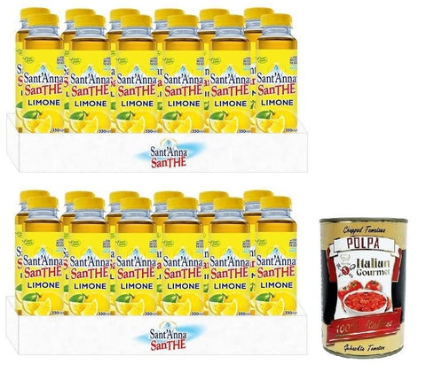 Sant'anna Santhè al Limone,Eistee mit Zitrone,Erfrischendes Erfrischungsgetränk,Glutenfrei,330ml Einweg-PET-Flasche 24x Original italienisch inkl. vItalian Gourmet Polpa di Pomodoro 400g Dose