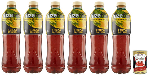 Fuze tea Eistee, Ohne Zucker Zitrone Schwarzer Tee mit einer Zitronengras Note,Erfrischungsgetränk,Alkoholfrei,Einweg-PET-Flasche 1,25Lt 6x Original italienisch inkl. Italian Gourmet Polpa di Pomodoro 400g Dose