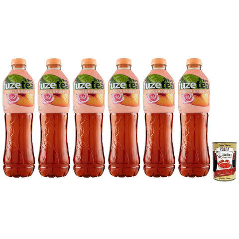 Fuze tea Pesca, Schwarzer Tee Pfirsich - und Rosen Eistee, Erfrischungsgetränk, Alkoholfrei, Einweg - PET - Flasche 1, 25Lt 6x inkl. Italian Gourmet Polpa di Pomodoro 400g Dose Original italienisch