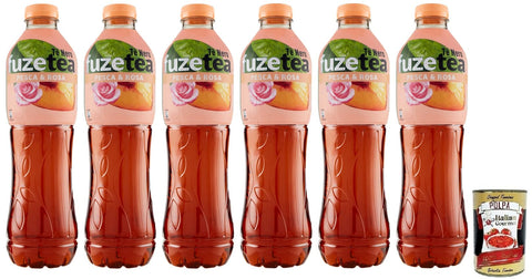 Fuze tea Pesca, Schwarzer Tee Pfirsich - und Rosen Eistee, Erfrischungsgetränk, Alkoholfrei, Einweg - PET - Flasche 1, 25Lt 6x inkl. Italian Gourmet Polpa di Pomodoro 400g Dose Original italienisch