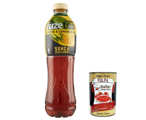 Fuze tea Schwarzer Tee zero, Zitrone mit einer Notiz von Lemongrass Pet 1,25l ohne Zucker, lemon ice tea sugar free 6x Original italienisch inkl. Italian Gourmet Polpa 400g