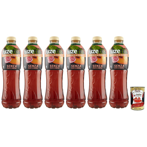 Fuze tea Senza Zuccheri Pesca, Ohne Zucker Schwarzer Tee Pfirsich - und Rosen Eistee, Erfrischungsgetränk, Alkoholfrei, Einweg - PET - Flasche 1, 25Lt 6x inkl. Italian Gourmet Polpa di Pomodoro 400g Dose Original italienisch