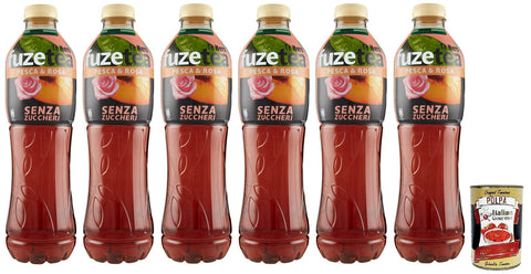 Fuze tea Senza Zuccheri Pesca, Ohne Zucker Schwarzer Tee Pfirsich - und Rosen Eistee, Erfrischungsgetränk, Alkoholfrei, Einweg - PET - Flasche 1, 25Lt 6x inkl. Italian Gourmet Polpa di Pomodoro 400g Dose Original italienisch