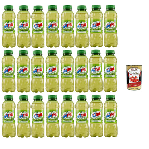 Estathe Eistee The' Verde grüner Tee erfrischend PET 24x 400ml mit Tee Aufguss in natürlichem Mineralwasser, green iced tea Original italienisch inkl. Italian Gourmet Polpa 400g