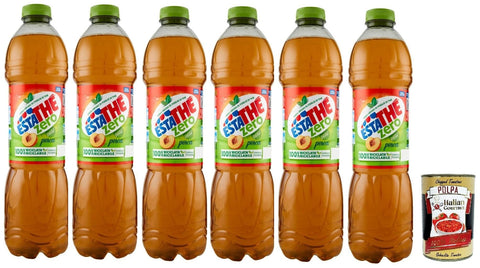 Estathe Thè Pesca zero 6x 1,5Lt, Eistee The' Pfirsich ohne Zucker PET Einweg, ice tea erfrischend, Ohne Konservierungsstoffe und künstliche Farbstoffe, no sugar tea Original italienisch inkl. Italian Gourmet Polpa 400g