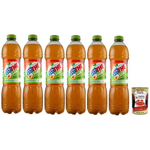 Estathe Thè Pesca zero 6x 1,5Lt, Eistee The' Pfirsich ohne Zucker PET Einweg, ice tea erfrischend, Ohne Konservierungsstoffe und künstliche Farbstoffe, no sugar tea Original italienisch inkl. Italian Gourmet Polpa 400g