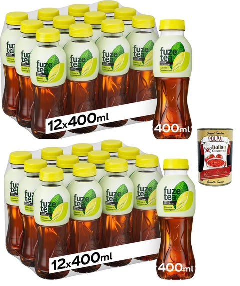 Fuze tea Alkoholfreies Erfrischungsteegetränk mit Zitrone und Zitronengras, 24x 400ml Original italienisch inkl. Italian Gourmet Polpa 400g