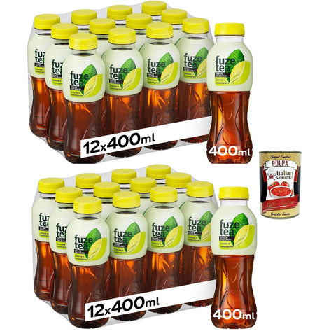 Fuze tea Alkoholfreies Erfrischungsteegetränk mit Zitrone und Zitronengras, 24x 400ml Original italienisch inkl. Italian Gourmet Polpa 400g