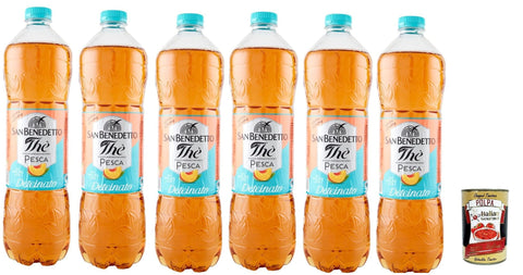 Italian Gourmet E.R. Eistee San Benedetto Thè Deteinato Pesca 6x 1,5 L, entkoffeiniert Eistee The' Pfirsch PET Einweg, ice tea erfrischend, Ohne Konservierungsstoffe und künstliche Farbstoffe + Italian Gourmet polpa 400g 8032804040014
