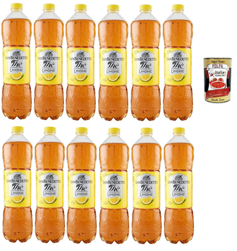 Italian Gourmet E.R. Eistee San Benedetto Thè Limone 12x 1,5 L, Eistee The' Zitrone PET Einweg, ice tea erfrischend, Ohne Konservierungsstoffe und künstliche Farbstoffe + Italian Gourmet polpa 400g 8032804040014