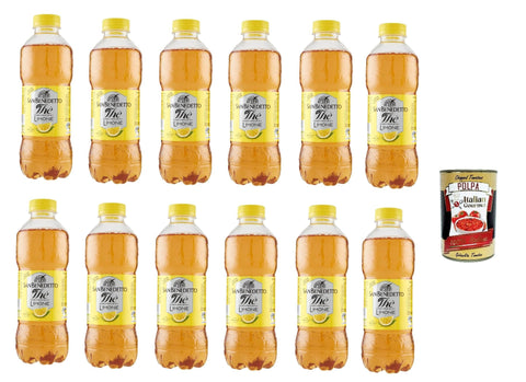 Italian Gourmet E.R. Eistee San Benedetto Thè Limone 12x 500ml, Eistee The' Zitrone PET Einweg, ice tea erfrischend, Ohne Konservierungsstoffe und künstliche Farbstoffe + Italian Gourmet polpa 400g 8032804040014