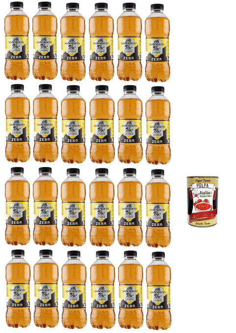 Italian Gourmet E.R. Eistee San Benedetto Thè Limone zero 24x 500ml, Eistee The' Zitrone ohne Zucker PET Einweg, ice tea erfrischend, Ohne Konservierungsstoffe und künstliche Farbstoffe + Italian Gourmet polpa 400g 8032804040014