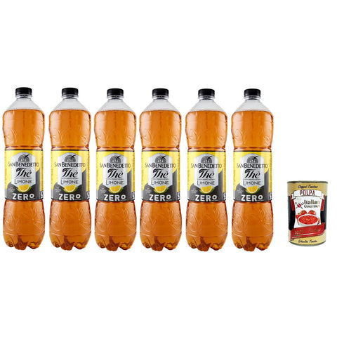 San Benedetto Thè Limone zero 6x 1,, Eistee The' Zitrone ohne Zucker PET Einweg, ice tea erfrischend, Ohne Konservierungsstoffe und künstliche Farbstoffe 5 L inkl. Italian Gourmet polpa 400g Original italienisch